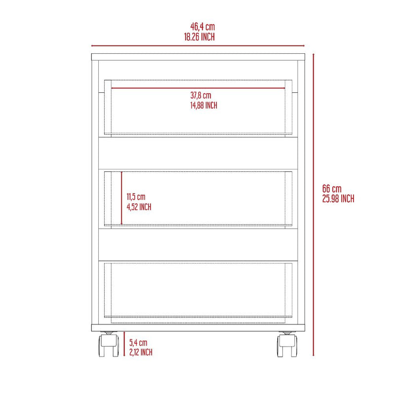 Three Drawers Bang, Filing Cabinet, Roller Blade Glide, White Finish-8