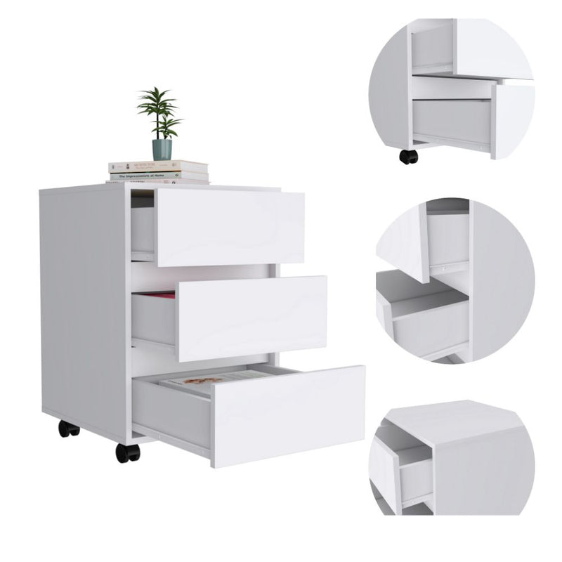 Three Drawers Bang, Filing Cabinet, Roller Blade Glide, White Finish-6