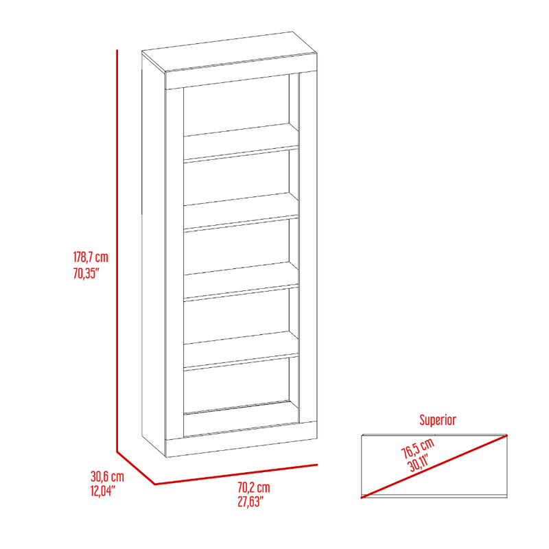 Bookcase Wray with Frame and Five Tier Shelves, Black Wengue Finish-6