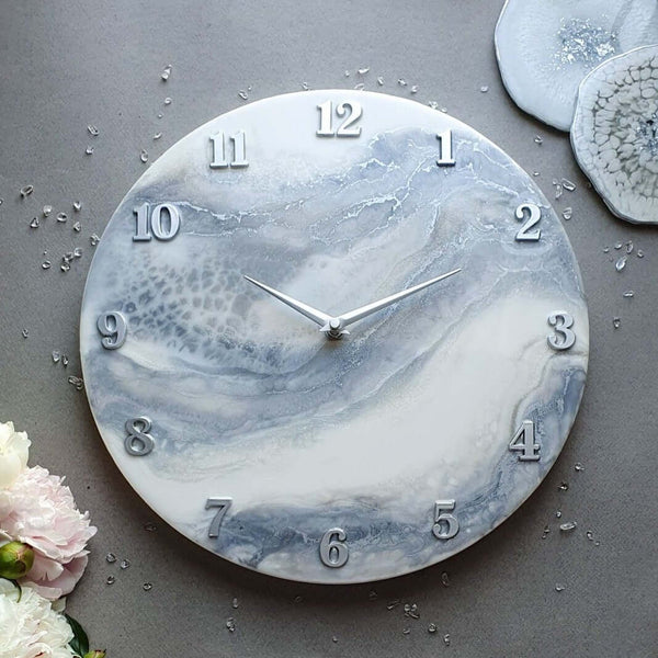 Grey Abstract Epoxy Resin Wall Clock For Home Decor-0