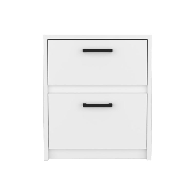 Nightstand Chequered, Two Drawes, White Finish-4