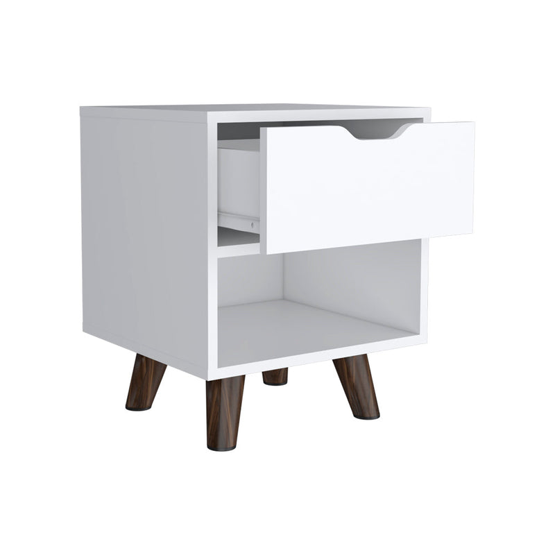 Nightstand Carleen, Roomy Drawer, Sturdy Wooden Legs, White Finish-6