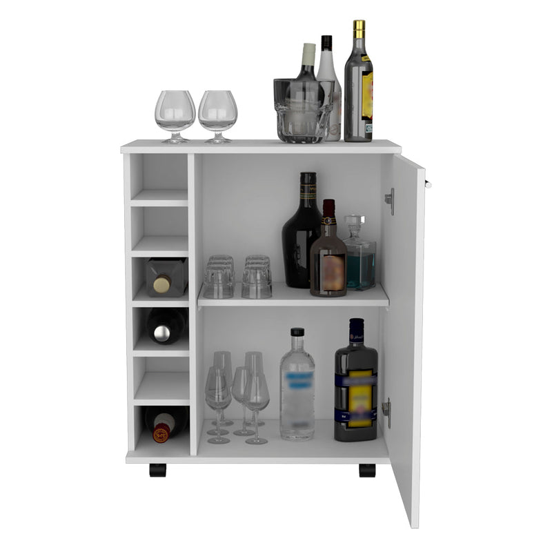 Bar Cart Cisco, Integrated Bottle Storage, White Finish-2