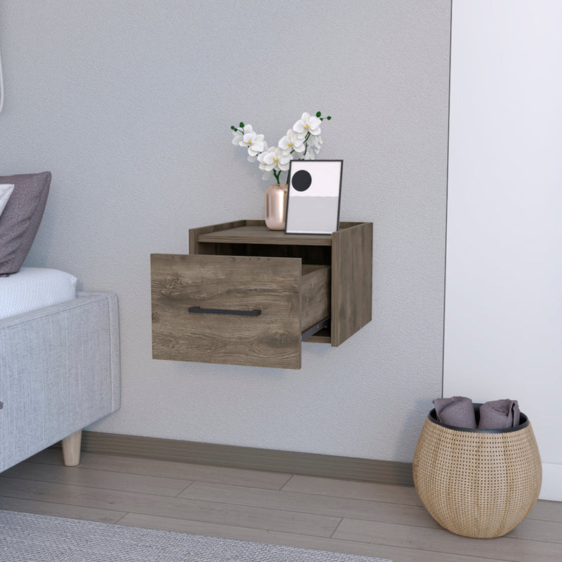 Floating Nightstand Calion Compact Design with Handy Drawer Storage, Dark Brown Finish-5