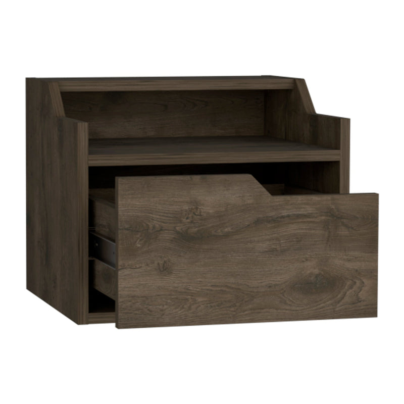 Floating Nightstand Chester, Dual Top Surface with Built-in Drawer Storage, Dark Brown Finish-5