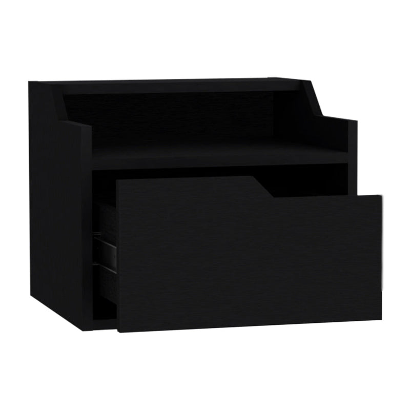 Floating Nightstand Chester, Dual Top Surface with Built-in Drawer Storage, Black Wengue Finish-3