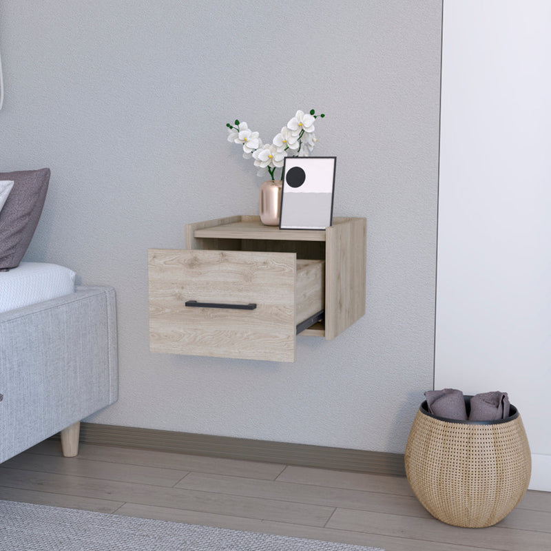 Floating Nightstand Calion Compact Design with Handy Drawer Storage, Light Gray Finish-1