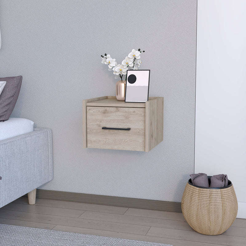 Floating Nightstand Calion Compact Design with Handy Drawer Storage, Light Gray Finish-0