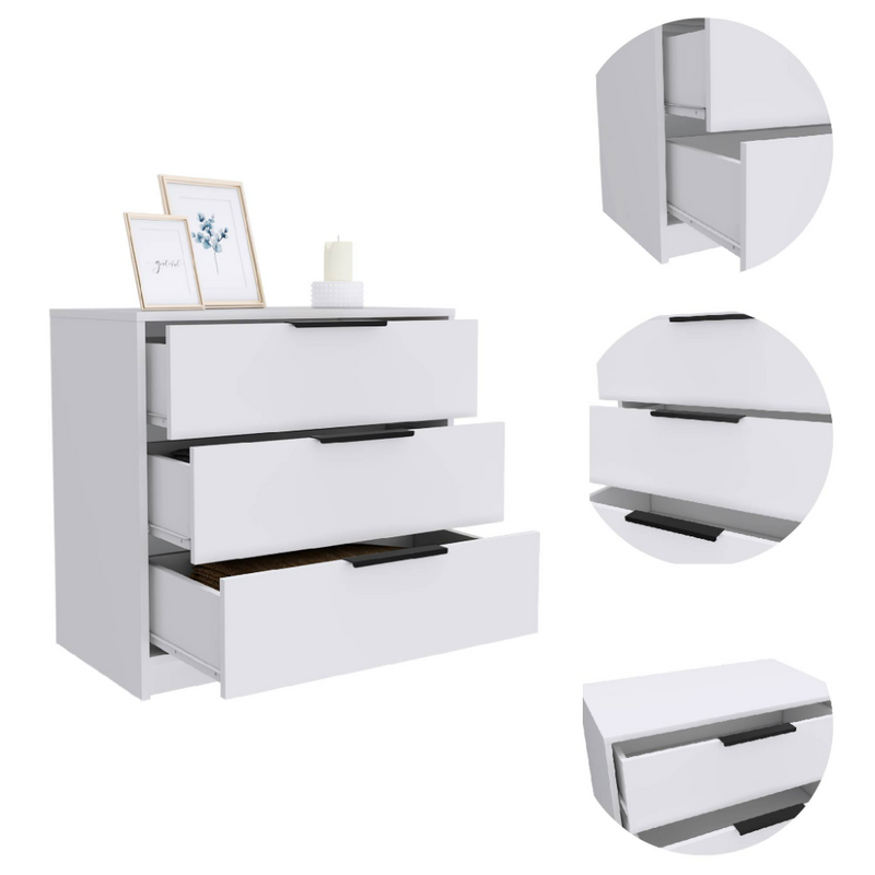 3 Drawers Dresser Maryland, Superior Top, White Finish-6