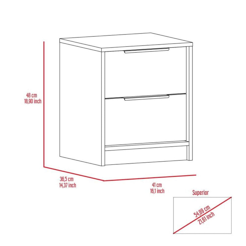 Nightstand Cervants, Two Drawers, Metal Handle, Light Gray Finish-7