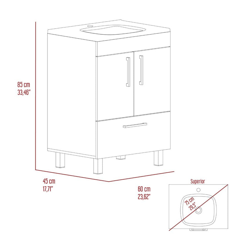 Single Bathroom Vanity Mayorca, Double Door Cabinet, One Drawer, White Finish-7