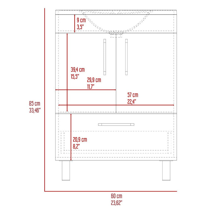 Single Bathroom Vanity Mayorca, Double Door Cabinet, One Drawer, White Finish-8