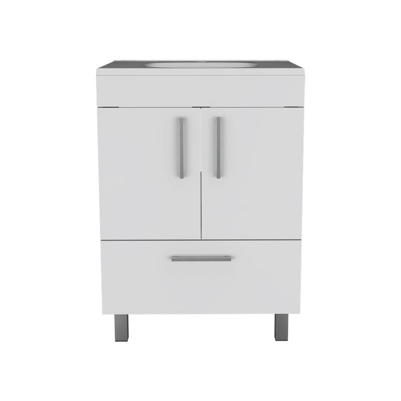 Single Bathroom Vanity Mayorca, Double Door Cabinet, One Drawer, White Finish-3