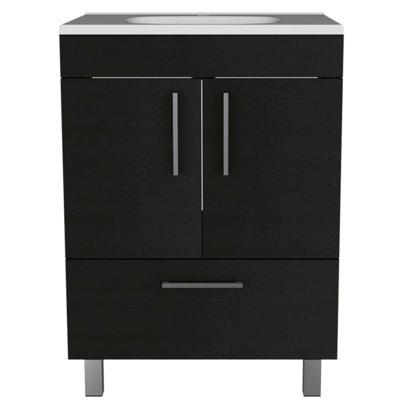 Single Bathroom Vanity Mayorca, Double Door Cabinet, One Drawer, Black Wengue Finish-3