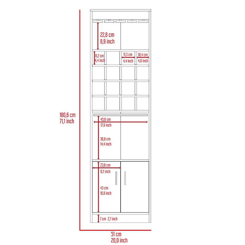 Bar cabinet Modoc, One Extendable Shelf, Sixteen Wine Cubbies, One Shelf, Smokey Oak Finish-5