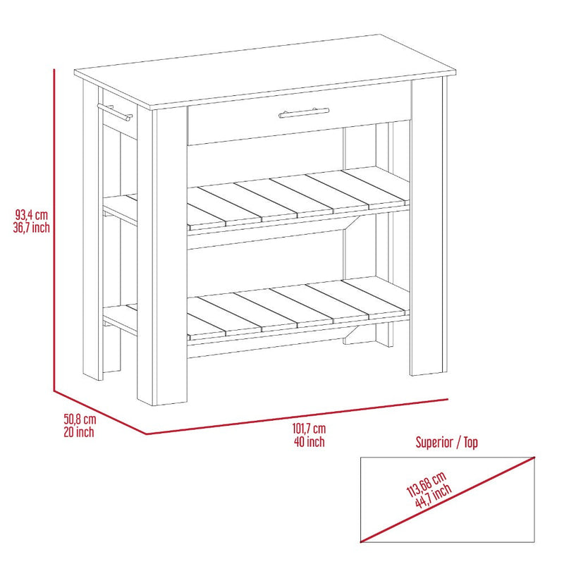 Kitchen Island 40 Inches Dozza, Two Shelves, Black Wengue / Light Oak Finish-7