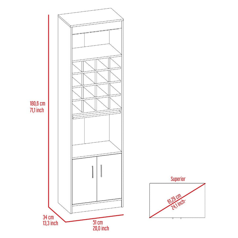 Bar cabinet Modoc, One Extendable Shelf, Sixteen Wine Cubbies, One Shelf, Smokey Oak Finish-4