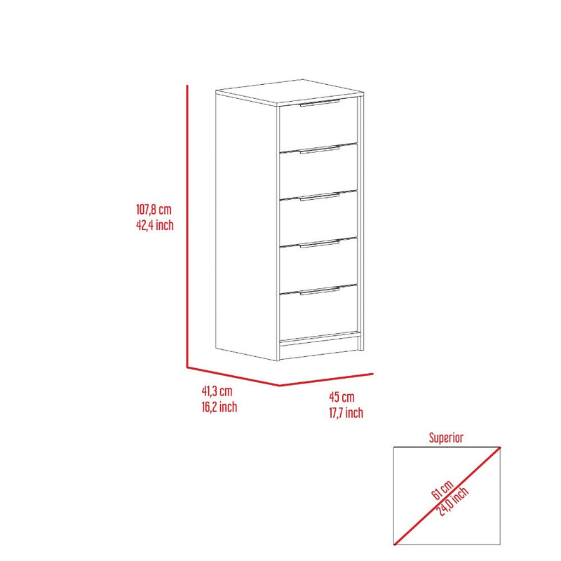 5 Drawers Dresser Maryland, Metal Handle, Smokey Oak / White Finish-5