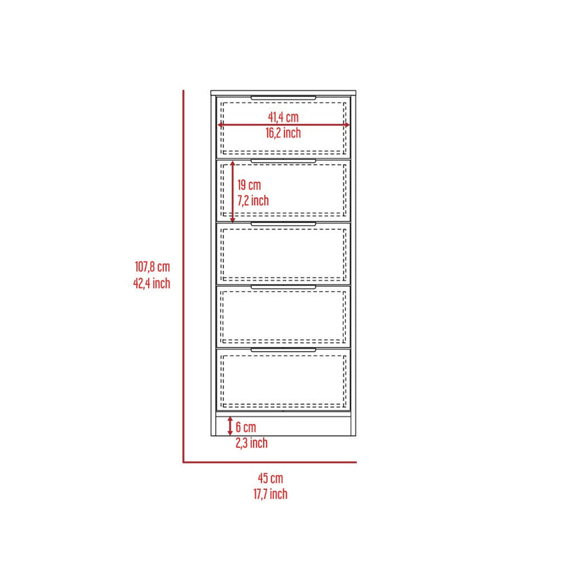 5 Drawers Dresser Maryland, Metal Handle, White / Pine Finish-6