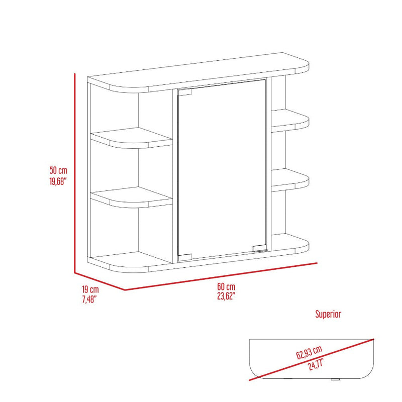 Medicine Cabinet Milano, Six External Shelves Mirror, White Finish-7