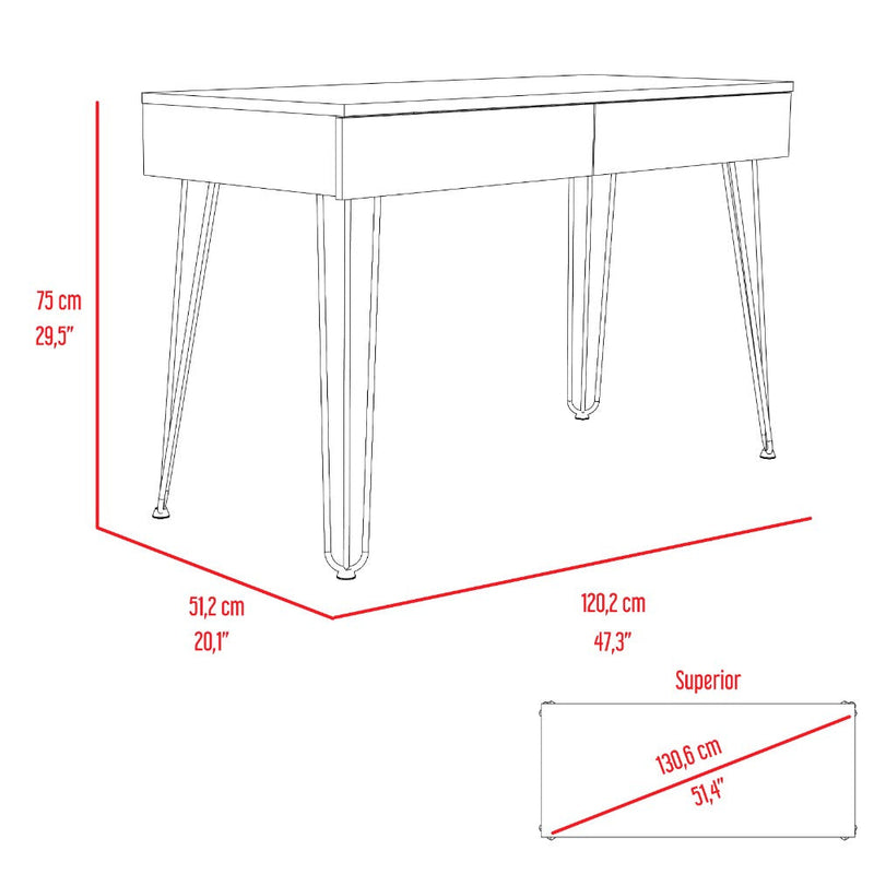 Desk Hinsdale with Hairpin Legs and Two Drawers, Black Wengue Finish-8