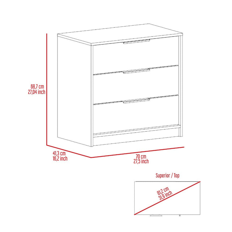 3 Drawers Dresser Maryland, Superior Top, Smokey Oak / White Finish-5