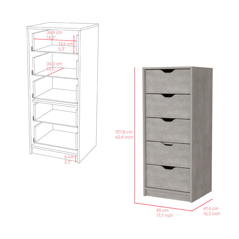 Kamran Dresser,Kamran, Five Drawer Narrows, Concrete Gray Finish-6