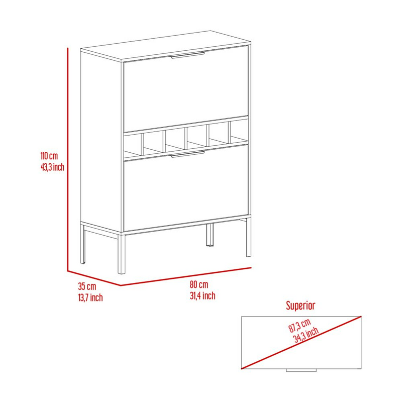 Bar Cabinet Puertu, Six Wine Cubbies, Double Door Cabinet, Light Gray Finish-7