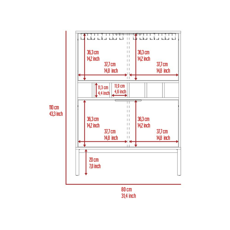 Bar Cabinet Puertu, Six Wine Cubbies, Double Door Cabinet, Light Gray Finish-8