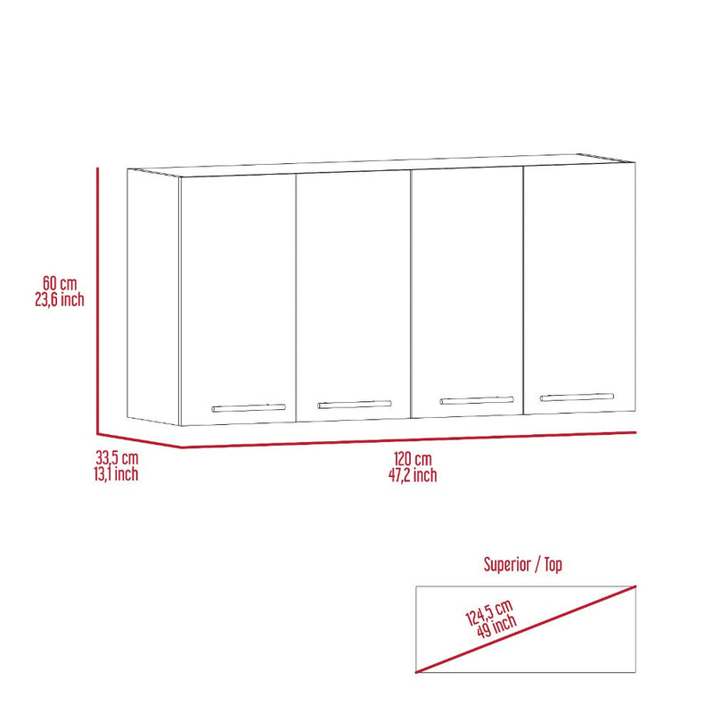 Kitchen Cabinet Durham, Four Doors, White Finish-7