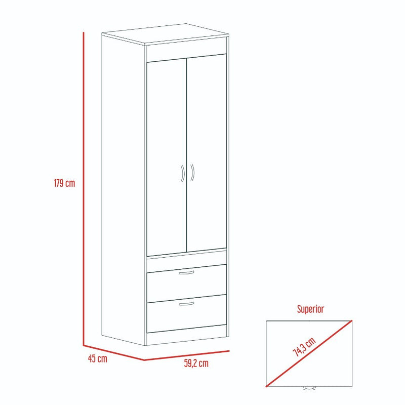 Armoire Tarento,Two Drawers, Light Gray Finish-8