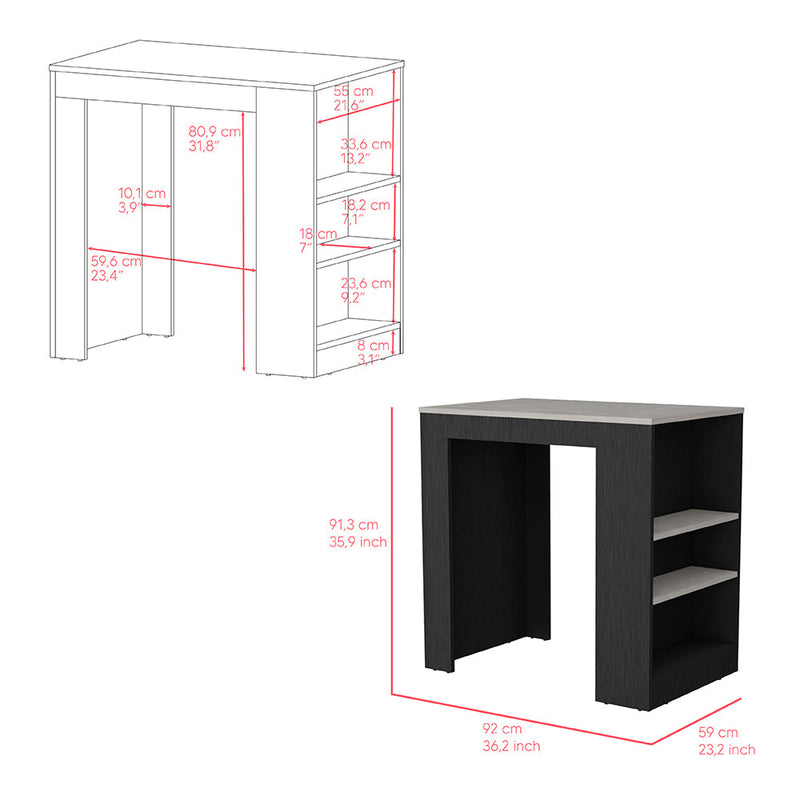 Kitchen Island Doyle, Three Side Shelves, Black Wengue and Ibiza Marble Finish-6