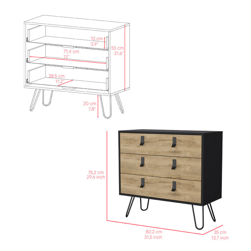 Dresser magness, Three Dawers, Four Legs, Black Wengue / Macadamia Finish-6