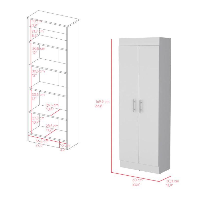 Pantry Cabinet Clinton, Five Interior Shelves, White Finish-6