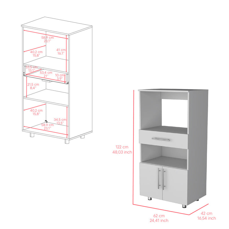 Kitchen Pantry Glenwood, Double Door, Four Legs, Two Shelves, White Finish-6