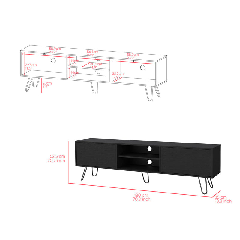 Tv Stand Franklin, Two Cabinets, Two Shelves, Black Wengue Finish-6