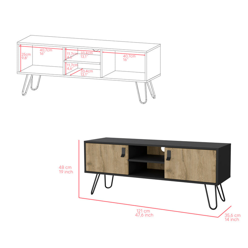 Tv Stand B Magness  Sleek Storage with Cabinets & Shelves, Black/Macadamia Finish-5