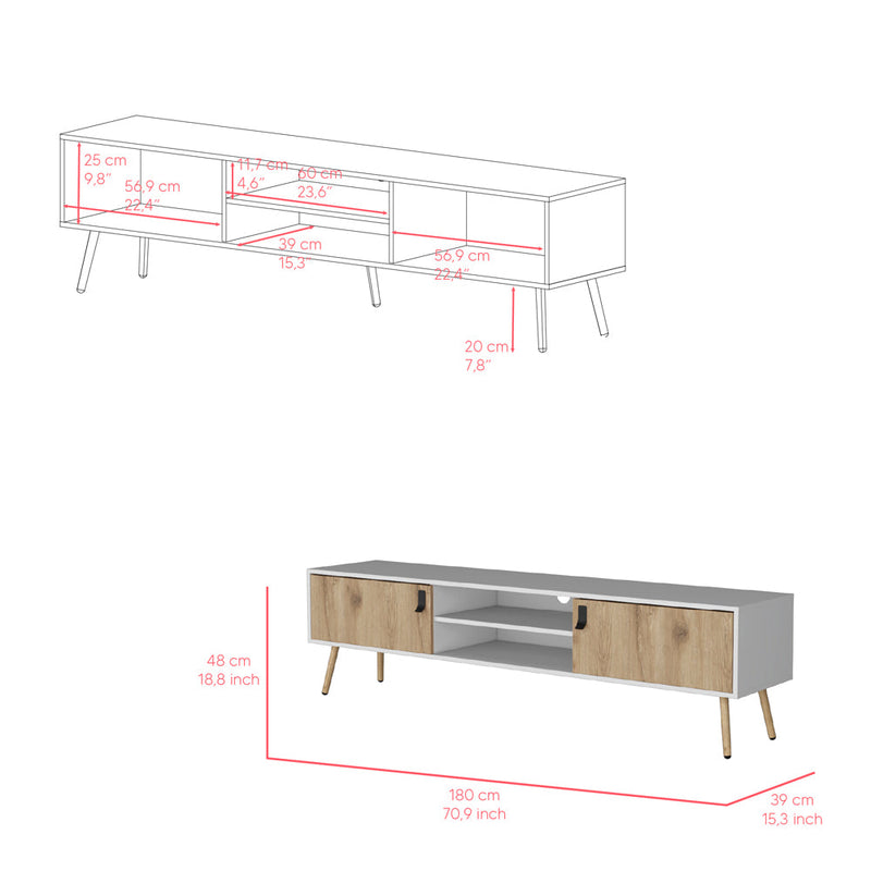 Tv Stand A Magness Sleek Storage with Cabinets & Shelves, White / Macadamia Finish-6