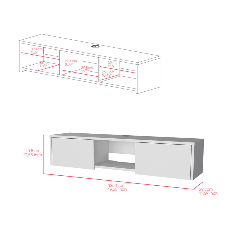 Tv Stand Watson, Two Cabinets, One Open Shelve, White Finish-7