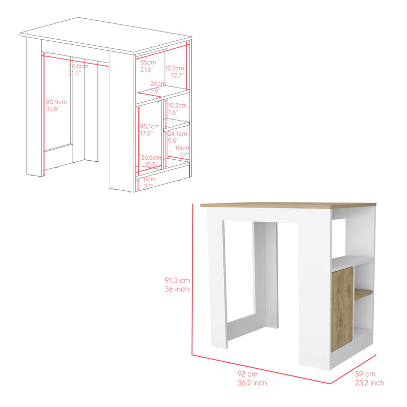 Kitchen Island Wynne with Storage and Cabinet, White / Macadamia Finish-6