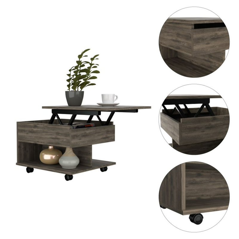 Lift Top Coffee Table Mercuri, Casters, Dark Brown Finish-6