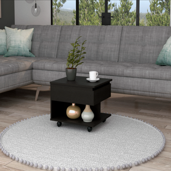 Lift Top Coffee Table Mercuri, Casters, Black Wengue Finish-0