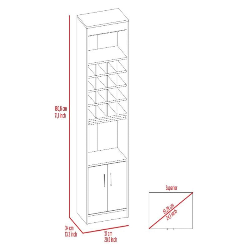 Bar Cabinet Modoc, One Extendable Shelf, Sixteen Wine Cubbies, One Shelf, White Finish-7