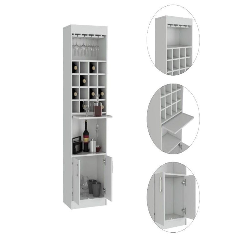 Bar Cabinet Modoc, One Extendable Shelf, Sixteen Wine Cubbies, One Shelf, White Finish-6