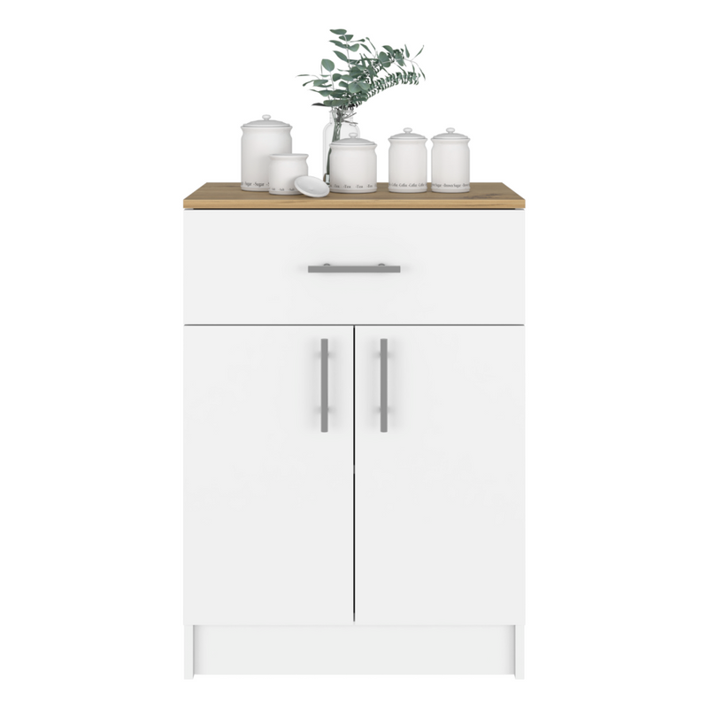 Pantry Cabinet Netal, One Drawer, White / Light Oak Finish-3