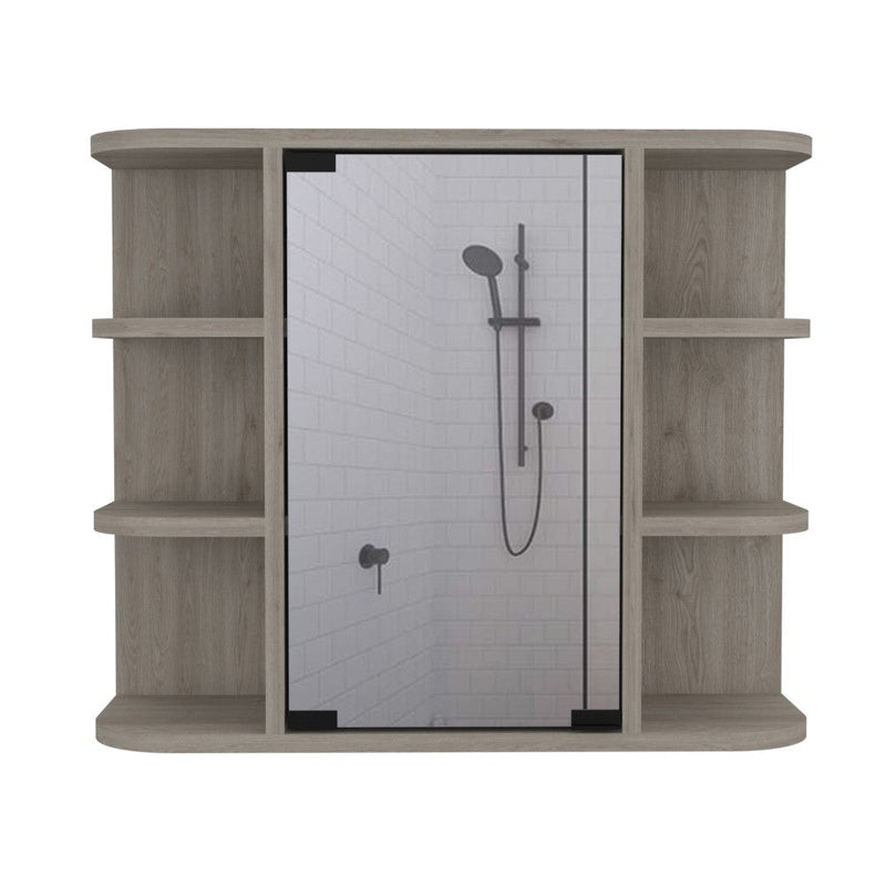 Medicine Cabinet Milano, Six External Shelves Mirror, Light Gray Finish-5