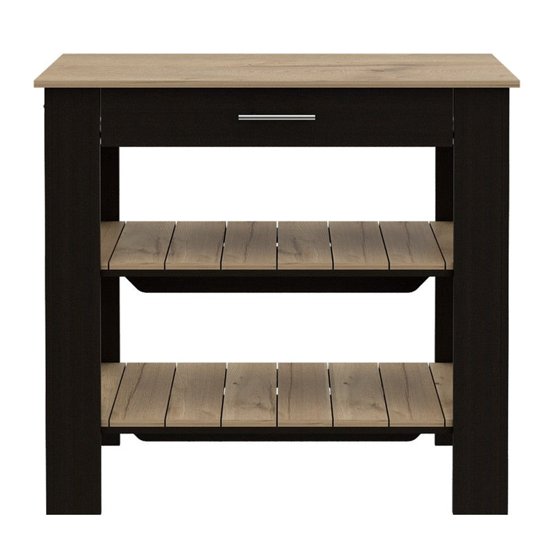 Kitchen Island 40 Inches Dozza, Two Shelves, Black Wengue / Light Oak Finish-6