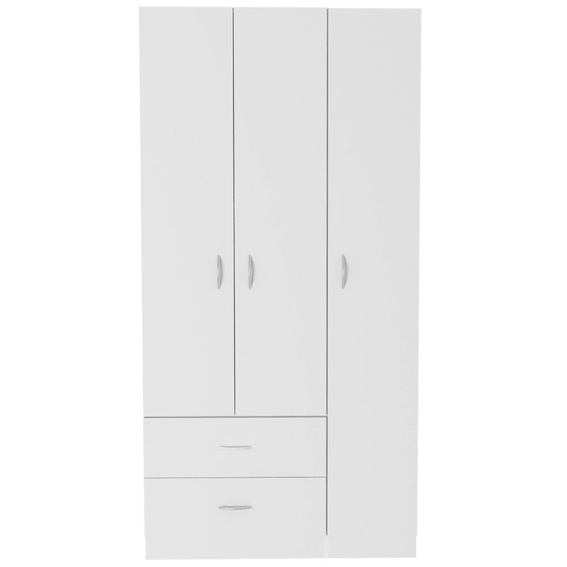 Three Door Armoire Clark, Metal Rod, White Finish-5