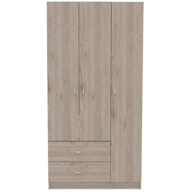 Three Door Armoire Clark, Metal Rod, Light Gray Finish-3