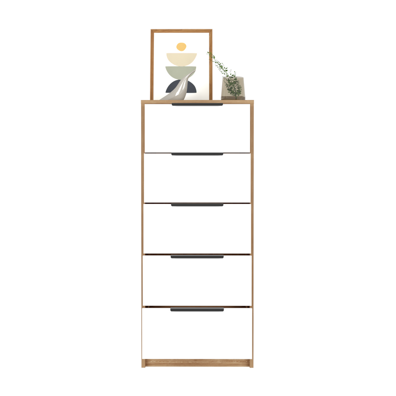 5 Drawers Dresser Maryland, Metal Handle, White / Pine Finish-3